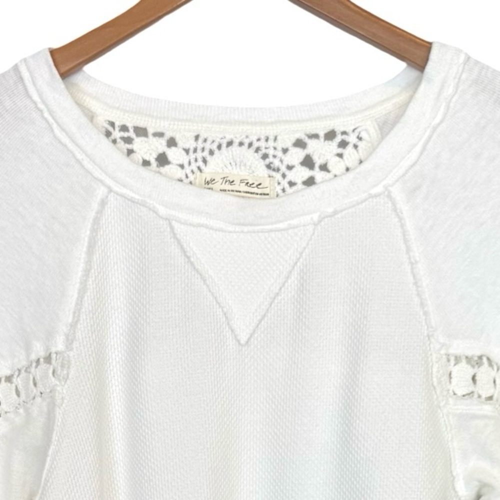 We The Free Luella Textured Waffle Knit Thermal White Crochet Top Shirt Ivory - Picture 4 of 12